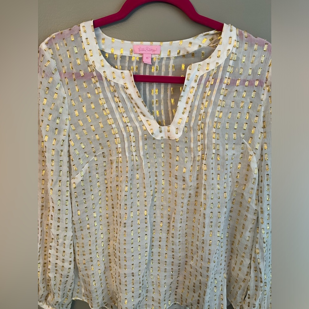 EUC XS GOLD METALLIC COLBY TOP LILLY PULITZER